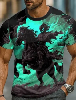 Best OUKU Halloween Men's 3D T Shirt Short Sleeve T shirt 3D Print Crew Neck Shirt Exaggerated Designer Horror Party Street Casual Lake Blue Yellow Purple Summer Spring All Seasons Clothing Apparel S M L XL