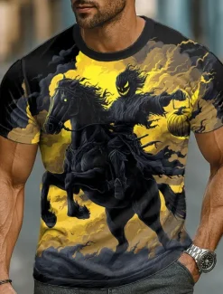 Best OUKU Halloween Men's 3D T Shirt Short Sleeve T shirt 3D Print Crew Neck Shirt Exaggerated Designer Horror Party Street Casual Lake Blue Yellow Purple Summer Spring All Seasons Clothing Apparel S M L XL