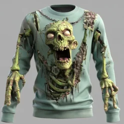 Best OUKU Halloween Men's 3D Zombies Sweatshirt Punk Party Crew Neck Vacation Dark Green Purple Crewneck 3D All Seasons Designer
