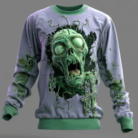 Best OUKU Halloween Men's 3D Zombies Sweatshirt Punk Party Crew Neck Vacation Light Green Purple Crewneck 3D All Seasons Designer