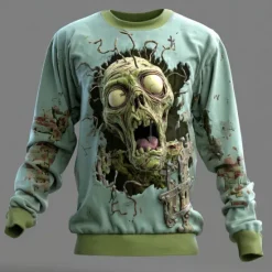 Best OUKU Halloween Men's 3D Zombies Sweatshirt Punk Party Crew Neck Vacation Light Green Purple Crewneck 3D All Seasons Designer