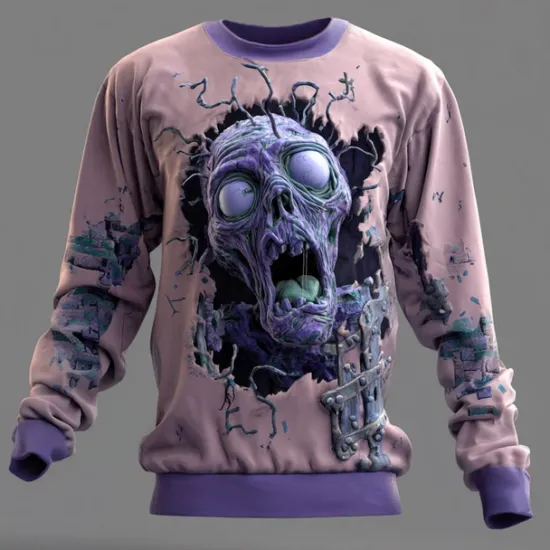 Best OUKU Halloween Men's 3D Zombies Sweatshirt Punk Party Crew Neck Vacation Light Green Purple Crewneck 3D All Seasons Designer