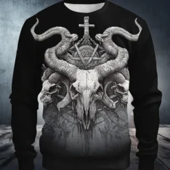 Clearance OUKU Halloween Men's Devil Reaper Sweatshirt Punk Party Long Sleeve Crew Neck Vacation Holiday Black 1 Black Crewneck 3D All Seasons Designer