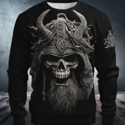 Clearance OUKU Halloween Men's Devil Reaper Sweatshirt Punk Party Long Sleeve Crew Neck Vacation Holiday Black 1 Black Crewneck 3D All Seasons Designer