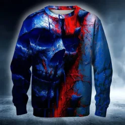 Outlet OUKU Halloween Men's Devil Reaper Sweatshirt Punk Party Long Sleeve Crew Neck Vacation Red Blue Crewneck 3D All Seasons Designer