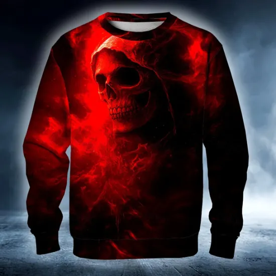 Outlet OUKU Halloween Men's Devil Reaper Sweatshirt Punk Party Long Sleeve Crew Neck Vacation Red Blue Crewneck 3D All Seasons Designer