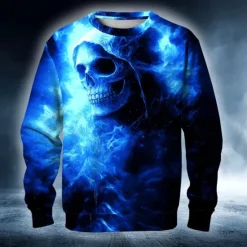 Outlet OUKU Halloween Men's Devil Reaper Sweatshirt Punk Party Long Sleeve Crew Neck Vacation Red Blue Crewneck 3D All Seasons Designer