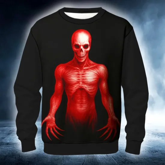 Online OUKU Halloween Men's Devil Reaper Sweatshirt Punk Party Long Sleeve Crew Neck Vacation Red Blue Crewneck 3D All Seasons Designer