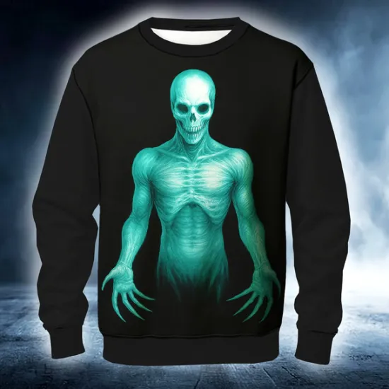 Online OUKU Halloween Men's Devil Reaper Sweatshirt Punk Party Long Sleeve Crew Neck Vacation Red Blue Crewneck 3D All Seasons Designer