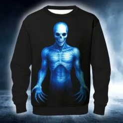Online OUKU Halloween Men's Devil Reaper Sweatshirt Punk Party Long Sleeve Crew Neck Vacation Red Blue Crewneck 3D All Seasons Designer