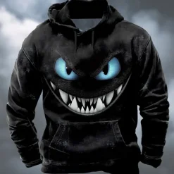 Discount OUKU Halloween Men's Dragon 3D Hoodie Sweatshirt Punk Exaggerated Long Sleeve Crew Neck Club Streetwear Blue Purple Drawstring Fall Winter Designer