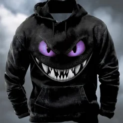 Discount OUKU Halloween Men's Dragon 3D Hoodie Sweatshirt Punk Exaggerated Long Sleeve Crew Neck Club Streetwear Blue Purple Drawstring Fall Winter Designer