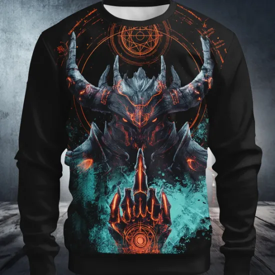 Discount OUKU Halloween Men's Dragon 3D Sweatshirt Punk Party Long Sleeve Crew Neck Vacation Holiday Black Red Crewneck 3D All Seasons Designer