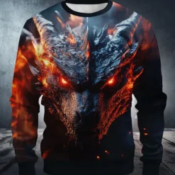 Discount OUKU Halloween Men's Dragon 3D Sweatshirt Punk Party Long Sleeve Crew Neck Vacation Holiday Black Red Crewneck 3D All Seasons Designer