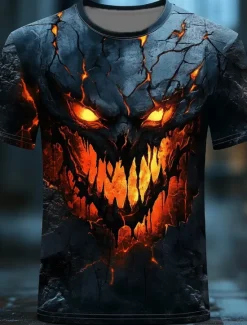 Clearance OUKU Halloween Men's Dragon 3D T Shirt Short Sleeve T shirt 3D Print Crew Neck Shirt Exaggerated Designer Horror Party Street Casual Black 1 White Red Summer Spring All Seasons Clothing Apparel S M L XL