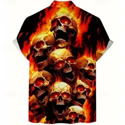 Best OUKU Halloween Men's Flame Halloween Costumes Skulls Shirt Summer Shirt Button Up Shirt Short Sleeve Dark Punk Gothic Style Holiday Streetwear Summer Spring Turndown 3D Print Collared Shirts Purple Orange