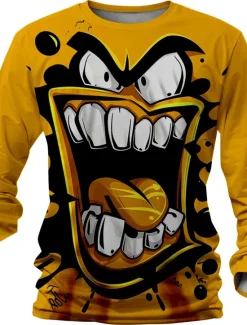 New OUKU Halloween Men's Funny T Shirt Henley Shirt Long Sleeve T shirt 3D Print Crew Neck Shirt Designer Retro Vintage Street Casual Daily Yellow Blue Purple Summer Spring Fall Clothing Apparel S M L XL 2XL