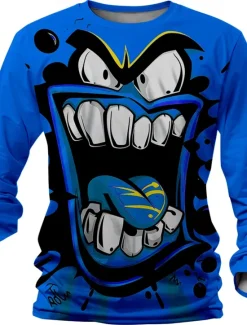 New OUKU Halloween Men's Funny T Shirt Henley Shirt Long Sleeve T shirt 3D Print Crew Neck Shirt Designer Retro Vintage Street Casual Daily Yellow Blue Purple Summer Spring Fall Clothing Apparel S M L XL 2XL