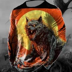 Hot OUKU Halloween Men's Graphic Animal Pumpkin T Shirt Long Sleeve T shirt 3D Print Crew Neck Shirt Fashion Designer Casual Sports Outdoor Holiday Going out Black Yellow Orange Spring & Fall Clothing Apparel