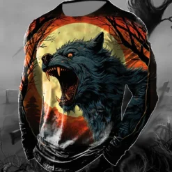 Hot OUKU Halloween Men's Graphic Animal Pumpkin T Shirt Long Sleeve T shirt 3D Print Crew Neck Shirt Fashion Designer Casual Sports Outdoor Holiday Going out Black Yellow Orange Spring & Fall Clothing Apparel