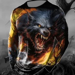 Hot OUKU Halloween Men's Graphic Animal Pumpkin T Shirt Long Sleeve T shirt 3D Print Crew Neck Shirt Fashion Designer Casual Sports Outdoor Holiday Going out Black Yellow Orange Spring & Fall Clothing Apparel