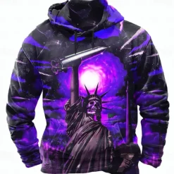 Sale OUKU Halloween Men's Graphic 3D Statue Of Liberty Hoodies Sweatshirt Punk Exaggerated Long Sleeve Crew Neck Club Streetwear Yellow Blue Drawstring Fall Winter Designer