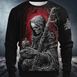 Outlet OUKU Halloween Men's Graphic Devil Reaper Sweatshirt Punk Party Long Sleeve Crew Neck Vacation Holiday Black 1 Black Crewneck 3D All Seasons Designer