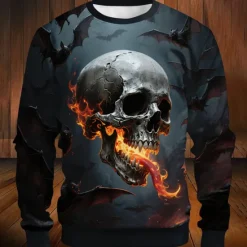 Outlet OUKU Halloween Men's Graphic Devil Reaper Sweatshirt Punk Party Long Sleeve Crew Neck Vacation Holiday Black 1 Black Crewneck 3D All Seasons Designer