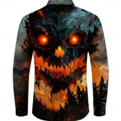 Discount OUKU Halloween Men's Grimace Halloween Costumes Shirt Button Up Shirt Long Sleeve Casual Dark Party Evening Wear Fall Winter Spring & Summer Turndown Shirt Collar Button Up 3D Print Orange