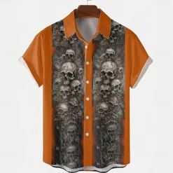 Outlet OUKU Halloween Men's Halloween Costumes Skulls Shirt Summer Shirt Button Up Shirt Short Sleeve Dark Gothic Style Outdoor Vacation Dailywear Summer Spring Turndown 3D Print Collared Shirts Front One Pocket