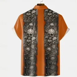 Outlet OUKU Halloween Men's Halloween Costumes Skulls Shirt Summer Shirt Button Up Shirt Short Sleeve Dark Gothic Style Outdoor Vacation Dailywear Summer Spring Turndown 3D Print Collared Shirts Front One Pocket