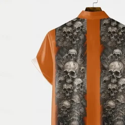 Outlet OUKU Halloween Men's Halloween Costumes Skulls Shirt Summer Shirt Button Up Shirt Short Sleeve Dark Gothic Style Outdoor Vacation Dailywear Summer Spring Turndown 3D Print Collared Shirts Front One Pocket