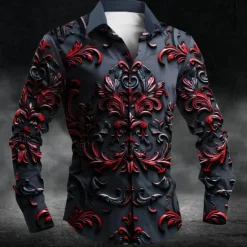 Sale OUKU Halloween Men's Halloween Costumes Day of the Dead Button Up Shirt Long Sleeve Dark Party Evening Wear Fall Spring & Summer Shirt Collar Button Up 3D Print Blue Purple Green Red