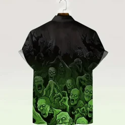 Best OUKU Halloween Men's Halloween Costumes Skulls Shirt Summer Shirt Button Up Shirt Short Sleeve Dark Gothic Style Holiday Summer Spring Turndown 3D Print Collared Shirts Front One Pocket Black Pink Blue