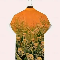 Best OUKU Halloween Men's Halloween Costumes Skulls Shirt Summer Shirt Button Up Shirt Short Sleeve Dark Gothic Style Holiday Summer Spring Turndown 3D Print Collared Shirts Front One Pocket Black Pink Blue