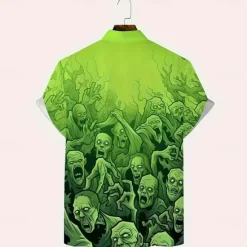 Best OUKU Halloween Men's Halloween Costumes Skulls Shirt Summer Shirt Button Up Shirt Short Sleeve Dark Gothic Style Holiday Summer Spring Turndown 3D Print Collared Shirts Front One Pocket Black Pink Blue