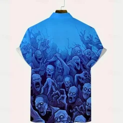 Best OUKU Halloween Men's Halloween Costumes Skulls Shirt Summer Shirt Button Up Shirt Short Sleeve Dark Gothic Style Holiday Summer Spring Turndown 3D Print Collared Shirts Front One Pocket Black Pink Blue