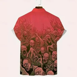 Best OUKU Halloween Men's Halloween Costumes Skulls Shirt Summer Shirt Button Up Shirt Short Sleeve Dark Gothic Style Holiday Summer Spring Turndown 3D Print Collared Shirts Front One Pocket Black Pink Blue