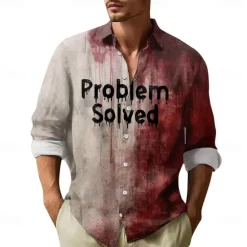 Hot OUKU Halloween Men's Letter Printed Blood stains Halloween Costumes Shirt Button Up Shirt Long Sleeve Dark Punk Gothic Style Holiday Streetwear Summer Spring Turndown 3D Print Collared Shirts Red 1 Red