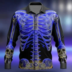 Outlet OUKU Halloween Men's Optical Illusion Skeleton Shirt Button Up Shirt Long Sleeve Dark Punk Gothic Style Outdoor Holiday Summer Spring Turndown 3D Print Collared Shirts Black Brown