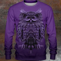 Hot OUKU Halloween Men's Owl Hoodies Sweatshirt Long Sleeve Sweatshirt Crew Neck Fashion Cowboy 3D Print Fall Winter