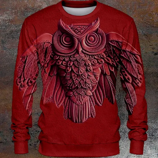 Hot OUKU Halloween Men's Owl Hoodies Sweatshirt Long Sleeve Sweatshirt Crew Neck Fashion Cool Daily 3D Print 3D Print Fall Winter