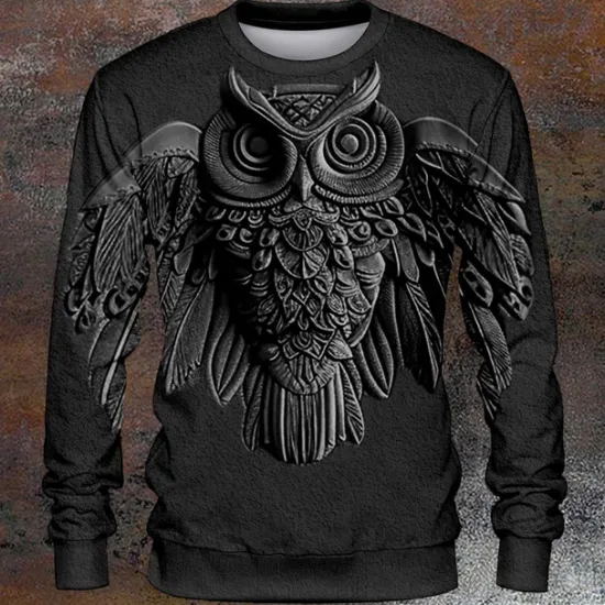 Hot OUKU Halloween Men's Owl Hoodies Sweatshirt Long Sleeve Sweatshirt Crew Neck Fashion Cool Daily 3D Print 3D Print Fall Winter
