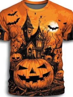 New OUKU Halloween Men's Pumpkin 3D T Shirt Short Sleeve T shirt 3D Print Crew Neck Shirt Fashion Exaggerated Designer Party Street Casual Orange 3 Orange Orange 2 Summer Spring Fall Clothing Apparel S M L XL