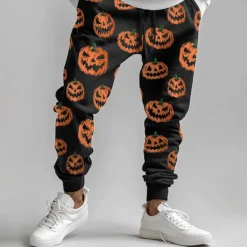 New OUKU Halloween Men's Pumpkin Halloween Costumes Sweatpants Joggers Pants Trousers Mid Waist Drawstring Elastic Waist Casual Dark Party Evening Wear Dailywear Pocket Spring Fall Winter 3D Print Orange