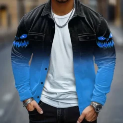 Best OUKU Halloween Men's Pumpkin Halloween Costumes Corduroy Shirt Shirt Jacket Overshirt Long Sleeve Dark Gothic Style Holiday Fall Winter Turndown Button-Down Warm Jacket with Flap Pockets Blue Purple