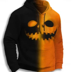 Clearance OUKU Halloween Men's Pumpkin Hoodie Sweatshirt Gothic Crew Neck Party Gift Streetwear Orange 3 Orange Drawstring Fall Winter Designer