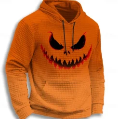 Clearance OUKU Halloween Men's Pumpkin Hoodie Sweatshirt Gothic Crew Neck Party Gift Streetwear Orange 3 Orange Drawstring Fall Winter Designer
