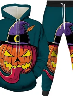 Best OUKU Halloween Men's Pumpkin 2pcs 3D Sweatshirt Sets Tracksuit Hoodie Sweatshirt Long Sleeve Long pants Hooded Casual Daily Athleisure Festival Outfit 3D Print Spring Fall Winter Black Blue Orange