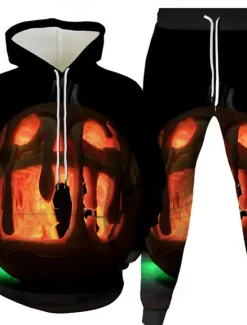 Sale OUKU Halloween Men's Pumpkin 2pcs 3D Sweatshirt Sets Tracksuit Hoodie Sweatshirt Long Sleeve Long pants Hooded Casual Daily Athleisure Festival Outfit 3D Print Hooded Spring Fall Winter Black Yellow Orange